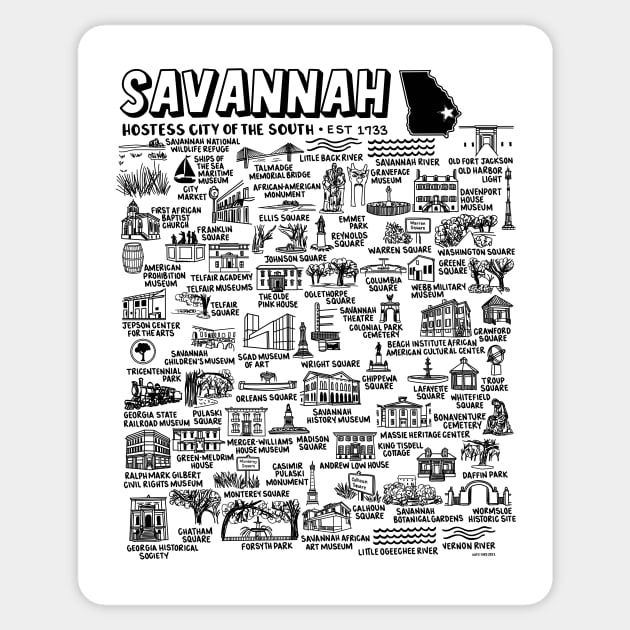 Savannah Georgia Map Art Sticker by fiberandgloss